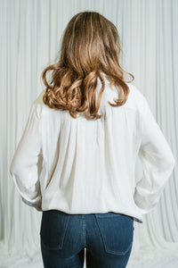 The Long Sleeve Pleated Tuxedo Blouse