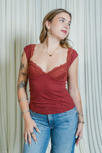 Blush Hour Eyelet Trim Plunge Cap Sleeve Top