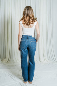 Lexi Mid Rise Bowed Straight Leg Jean