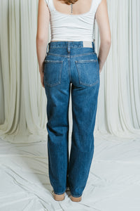 Lexi Mid Rise Bowed Straight Leg Jean
