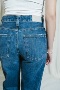 Lexi Mid Rise Bowed Straight Leg Jean