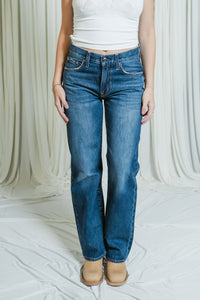 Lexi Mid Rise Bowed Straight Leg Jean