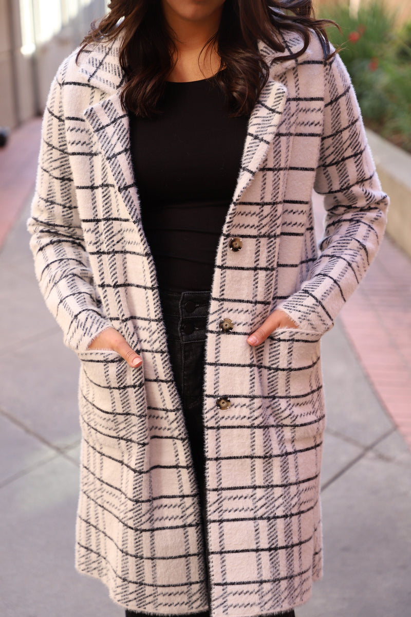 Button Front Plaid Coatigan