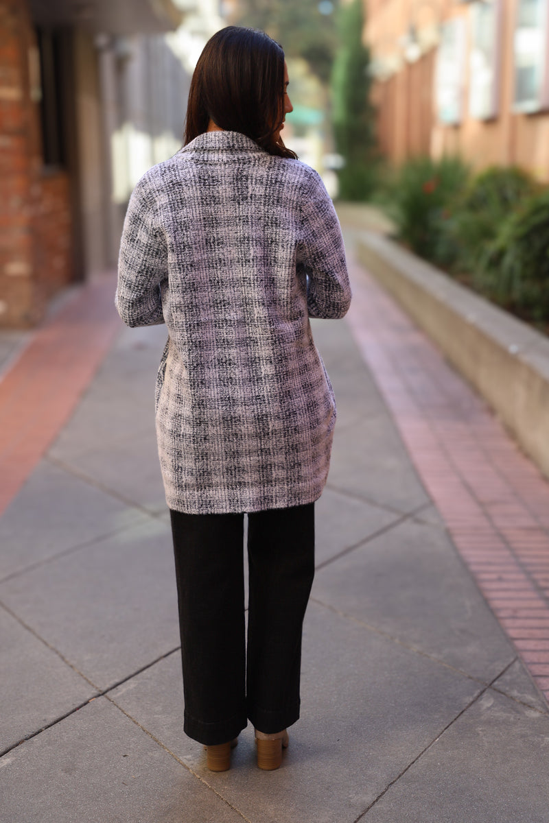 Long Sleeve Collared Plaid Coat With Pockets