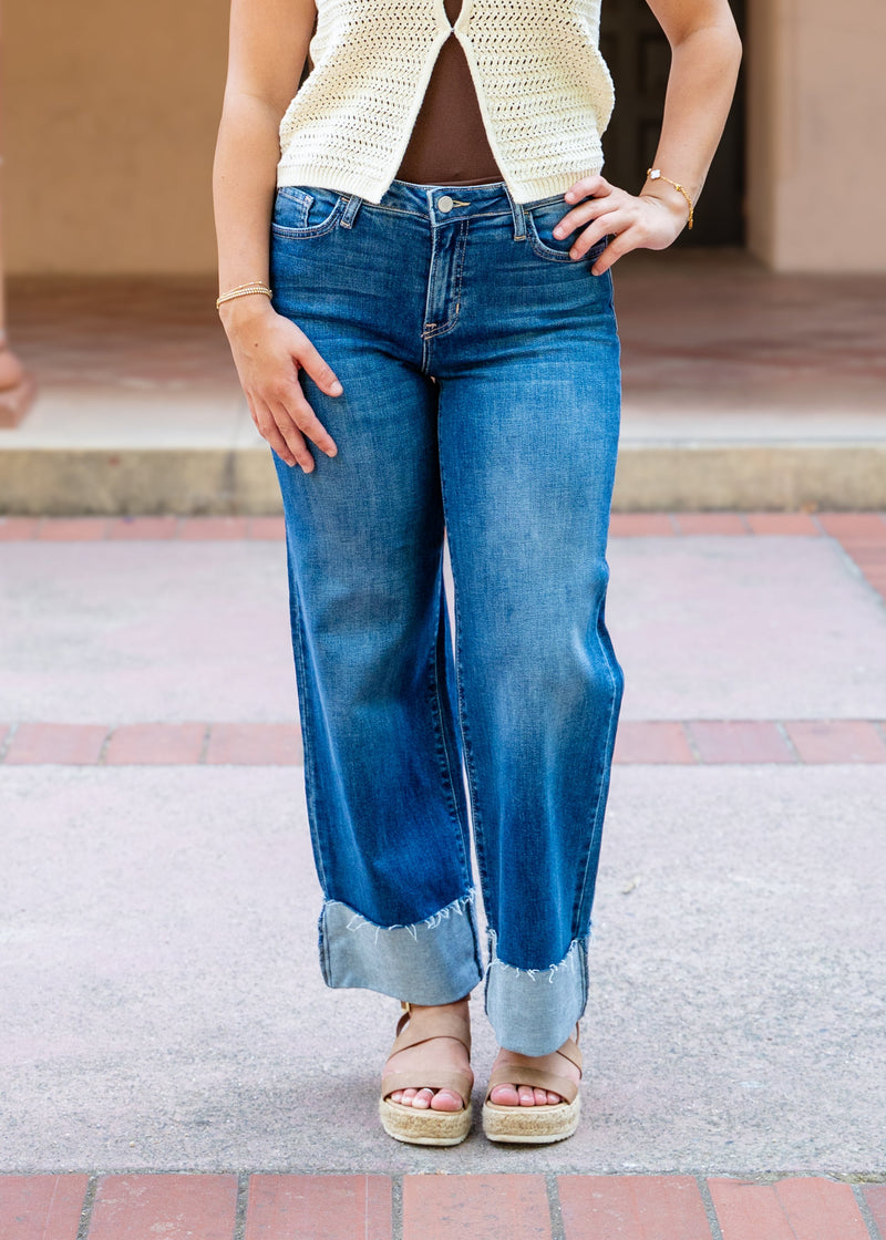 High Rise Scissor Cut Cuffed Slim Wide Leg