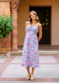 Lila Gathered Bust Midi Dress W/ Ruffle Hem