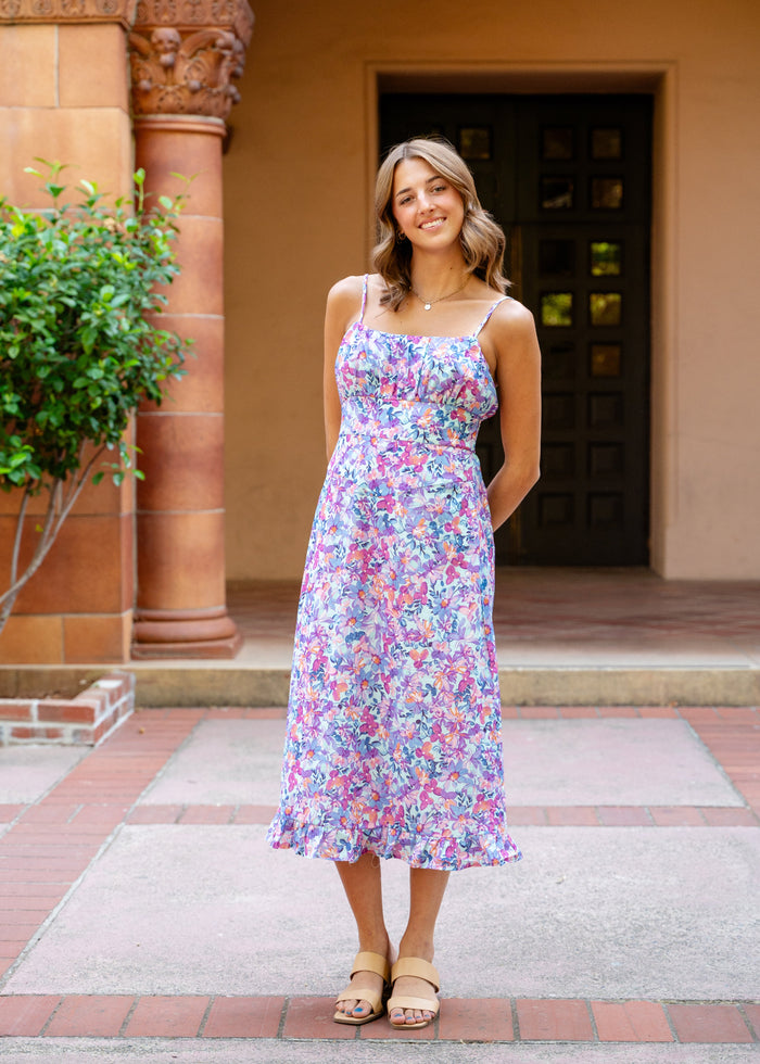 Lila Gathered Bust Midi Dress W/ Ruffle Hem