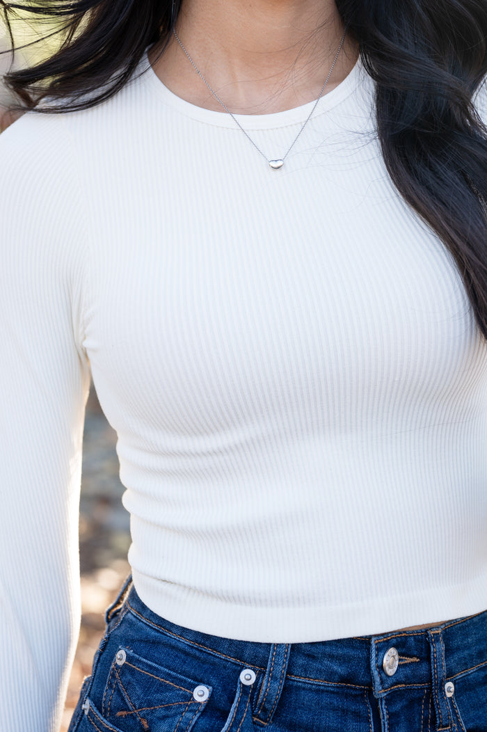 Ribbed High-Neck Cropped Long-Sleeve