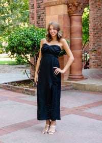 Dovi Strapless Twist Midi Dress W/Side Slit