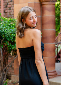 Dovi Strapless Twist Midi Dress W/Side Slit