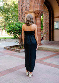 Dovi Strapless Twist Midi Dress W/Side Slit
