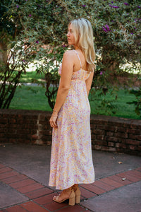 Cotton Candy Floral Maxi Dress W/ Lace Sweetheart Detail