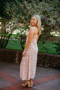 Cotton Candy Floral Maxi Dress W/ Lace Sweetheart Detail