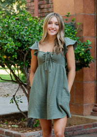 Cotton Gauze Dress W/ Ruched Chest