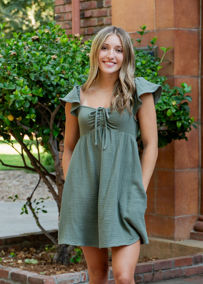 Cotton Gauze Dress W/ Ruched Chest