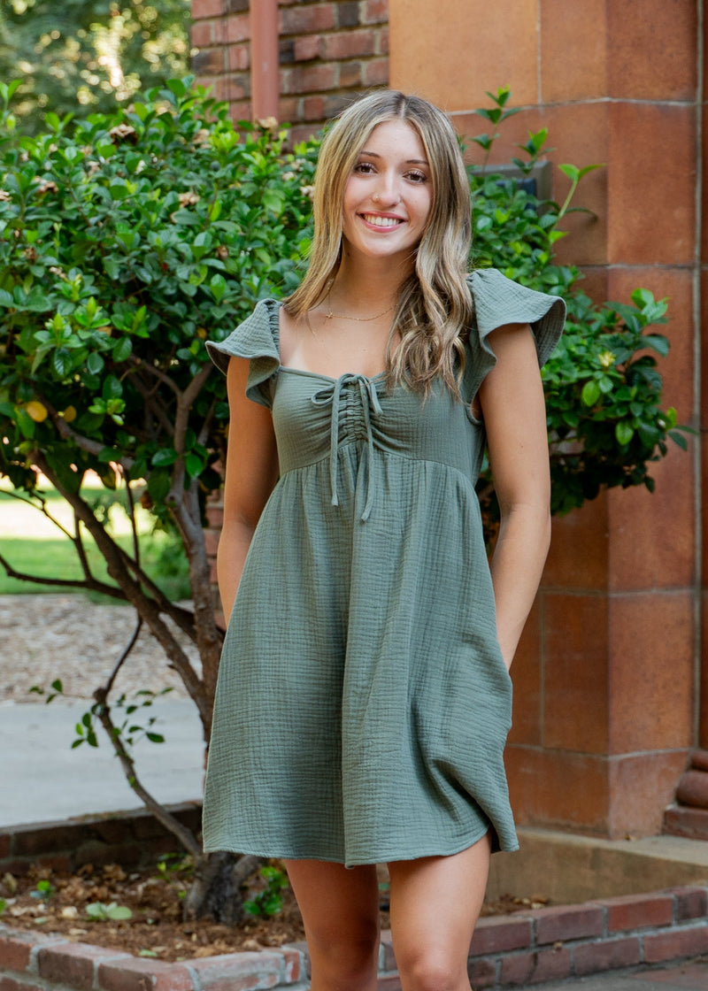 Cotton Gauze Dress W/ Ruched Chest