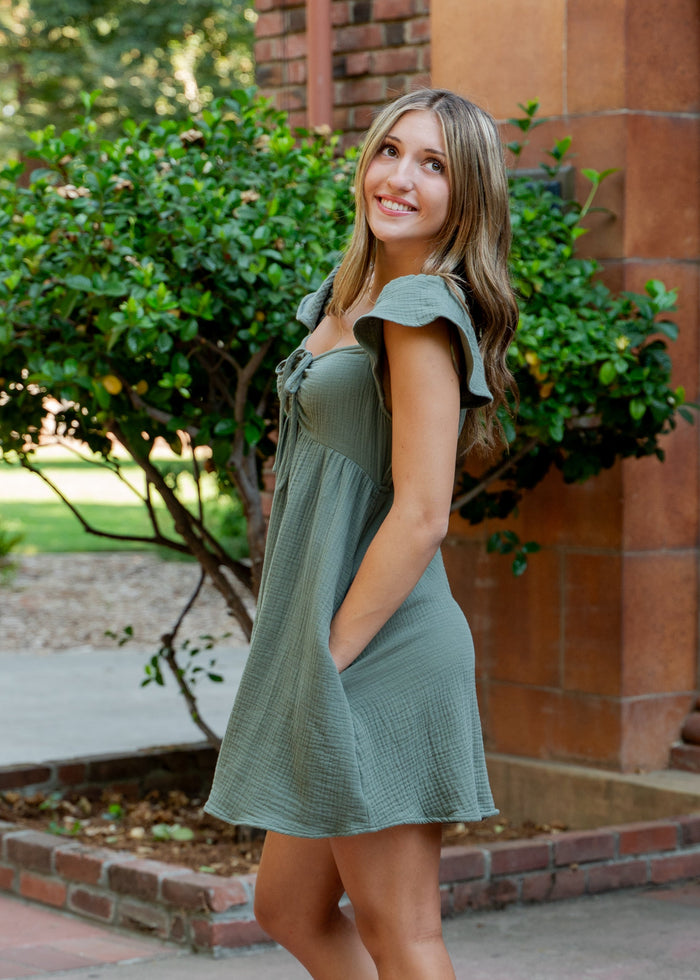 Cotton Gauze Dress W/ Ruched Chest