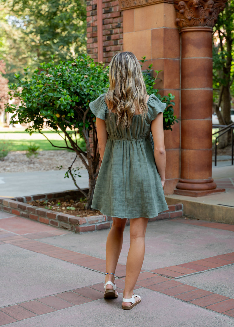 Cotton Gauze Dress W/ Ruched Chest