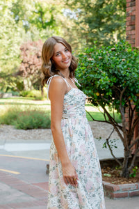 Sariah Floral Pleated Eyelet Midi Dress W/ Slit