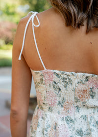 Sariah Floral Pleated Eyelet Midi Dress W/ Slit
