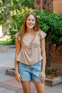 Gauze Front Ruched Flowy Top