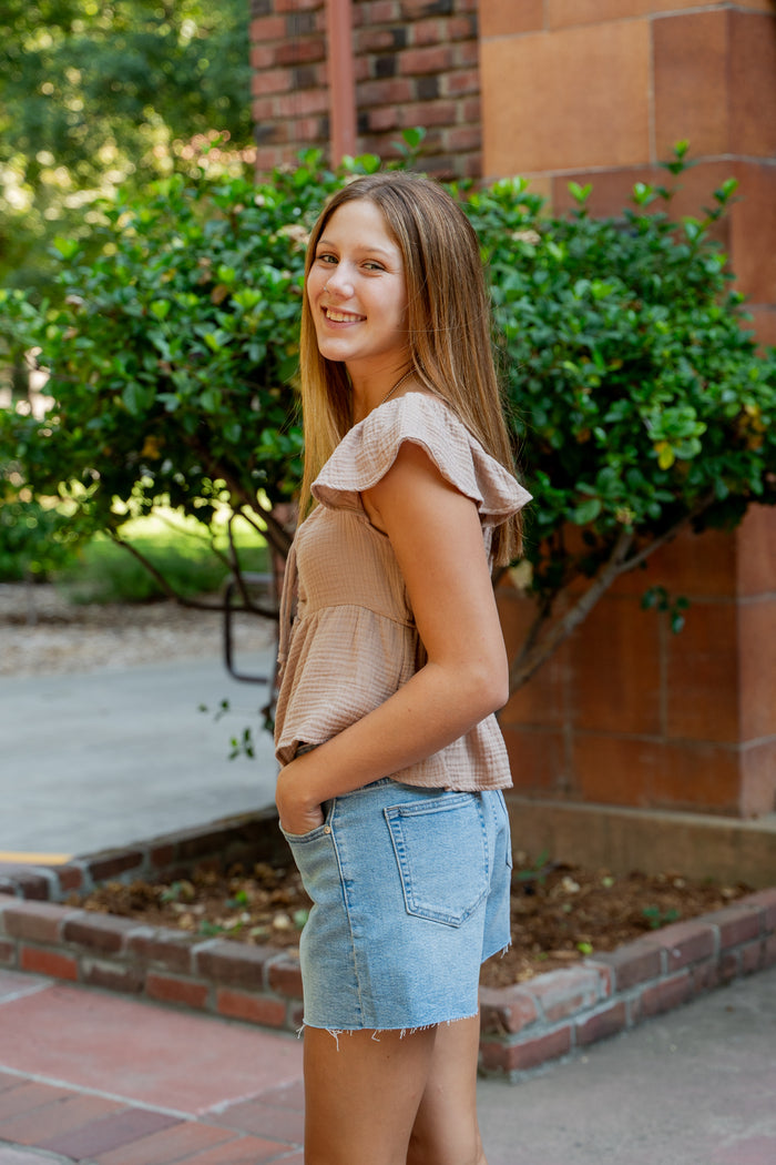 Gauze Front Ruched Flowy Top