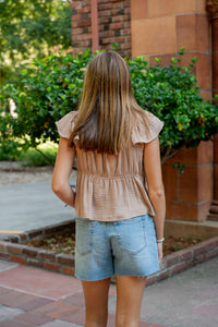 Gauze Front Ruched Flowy Top
