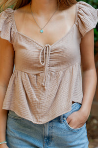 Gauze Front Ruched Flowy Top