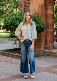 Woven Whim Blouse W/ Embroidered Sleeve Detail