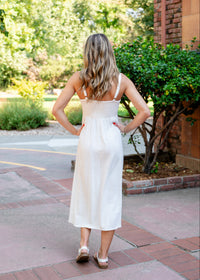 Cairo Front Ruched Linen Midi Dress W/ Slit