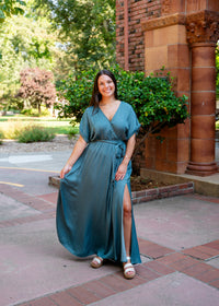 Kimono Sleeve Belted Maxi Dress W/ Slit