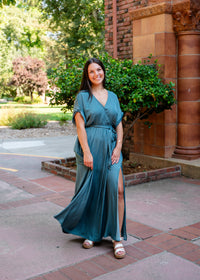 Kimono Sleeve Belted Maxi Dress W/ Slit