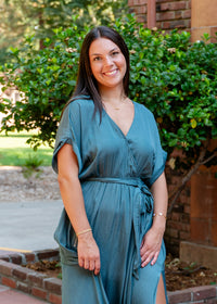 Kimono Sleeve Belted Maxi Dress W/ Slit