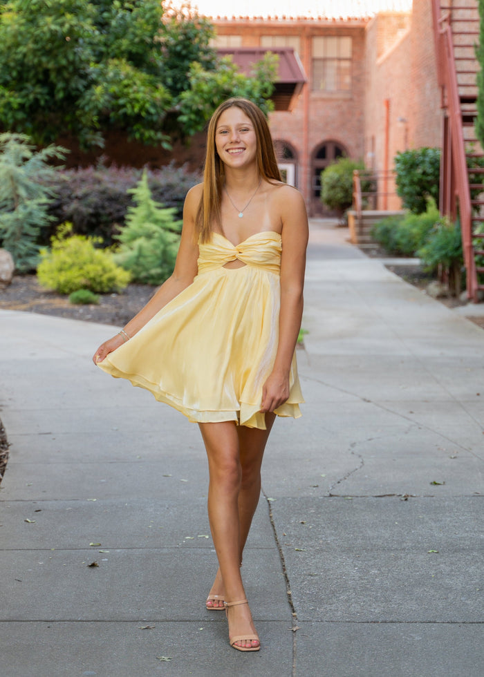 Key to the Kingdom Strapless Mini Dress W/ Open Tie Back