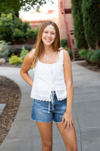 Eyelet Edit Front Tied Tank Top