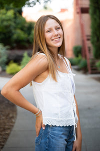 Eyelet Edit Front Tied Tank Top