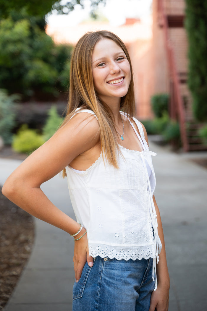 Eyelet Edit Front Tied Tank Top