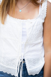 Eyelet Edit Front Tied Tank Top
