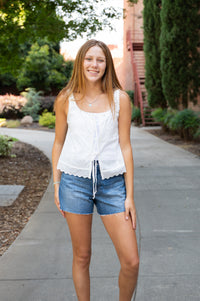 Eyelet Edit Front Tied Tank Top
