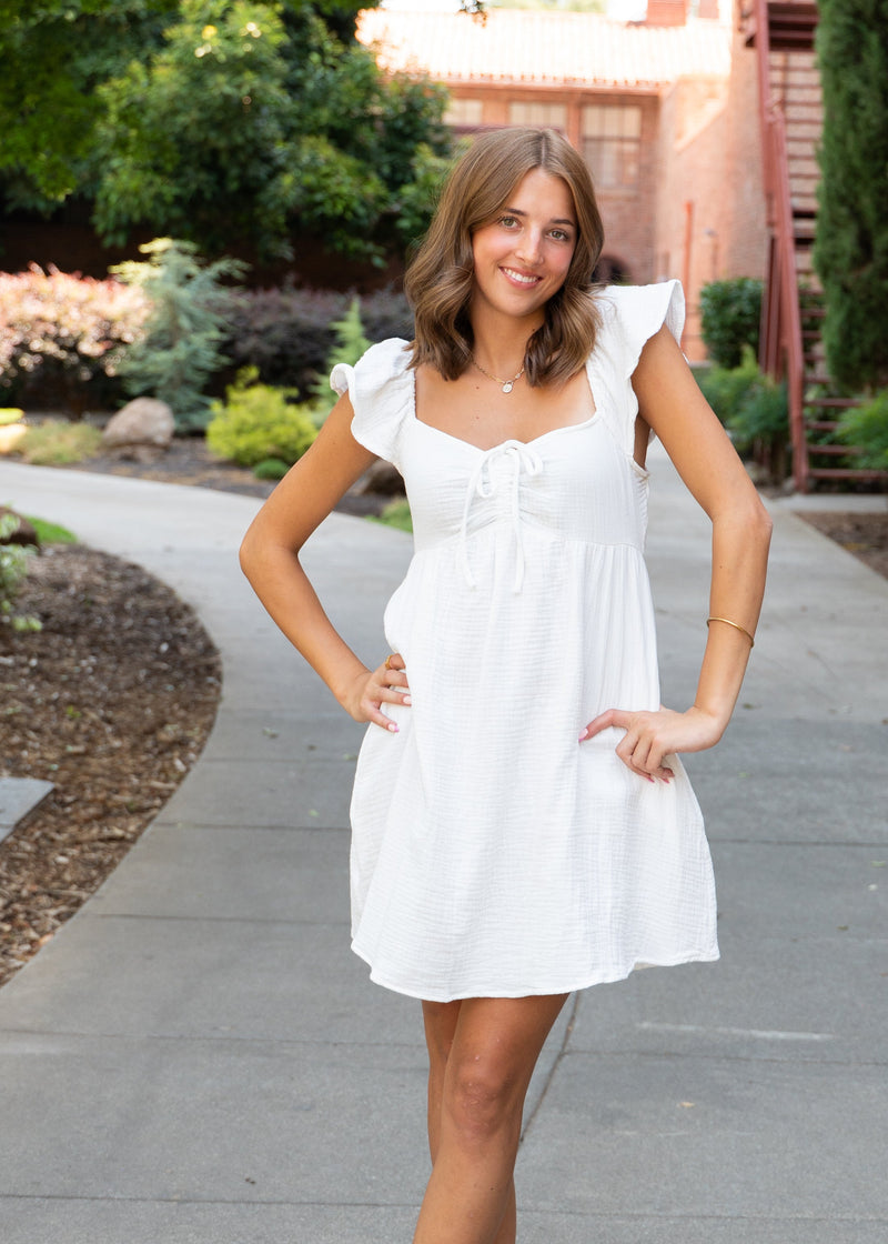 Cotton Gauze Dress W/ Ruched Chest