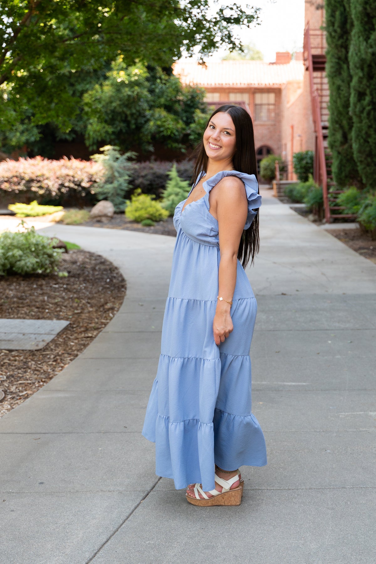 Willow Grace Tiered V-Neck Midi Dress W/ Pockets