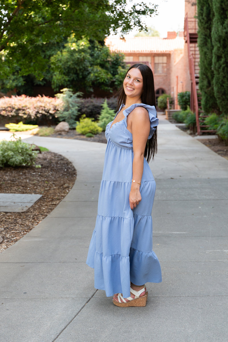 Willow Grace Tiered V-Neck Midi Dress W/ Pockets