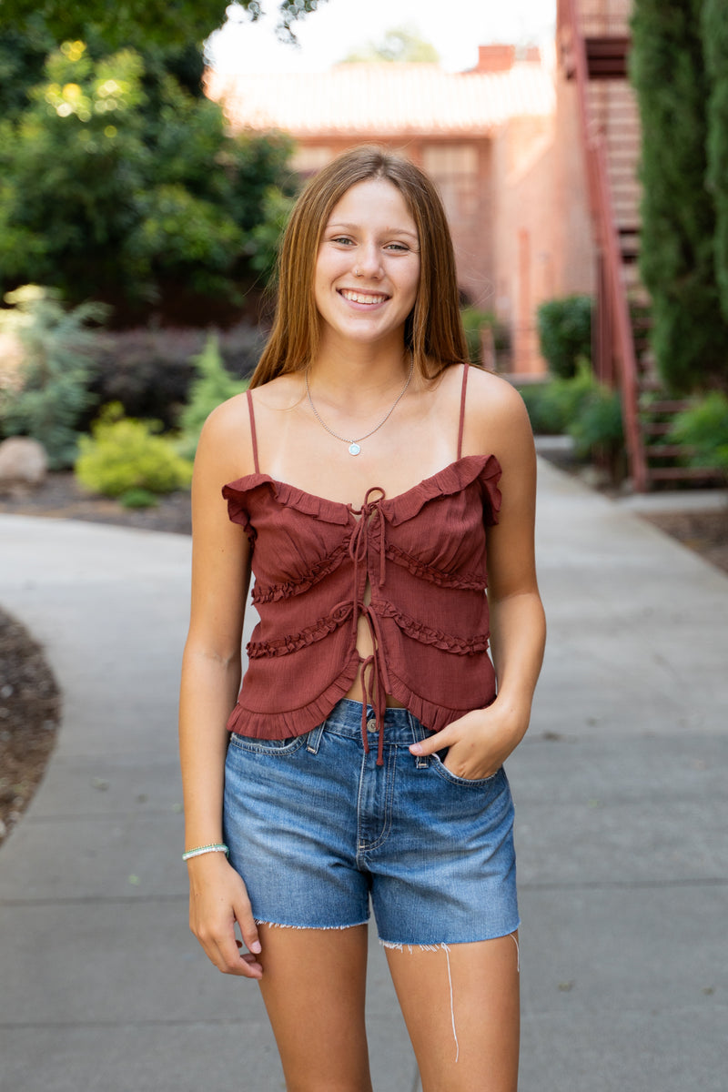 Islah Front Tie Ruffle Vest