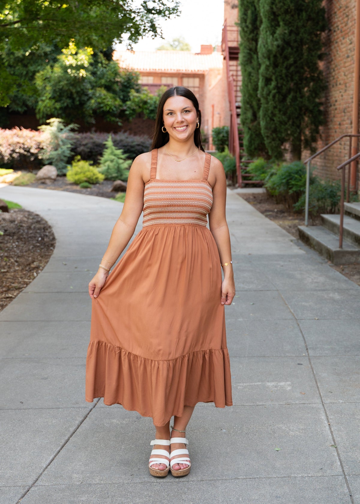 Embroidered Bust Midi Dress