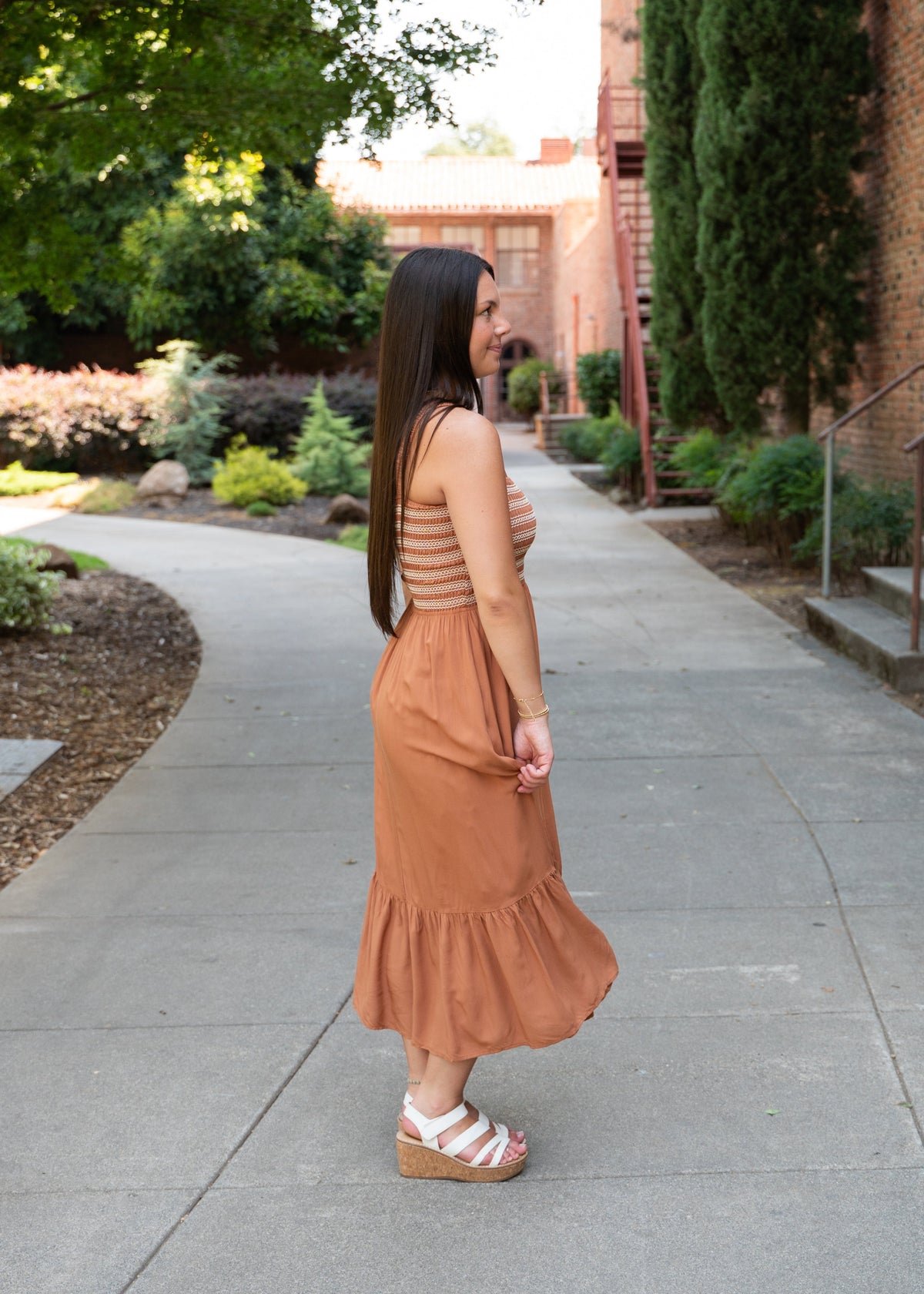 Embroidered Bust Midi Dress