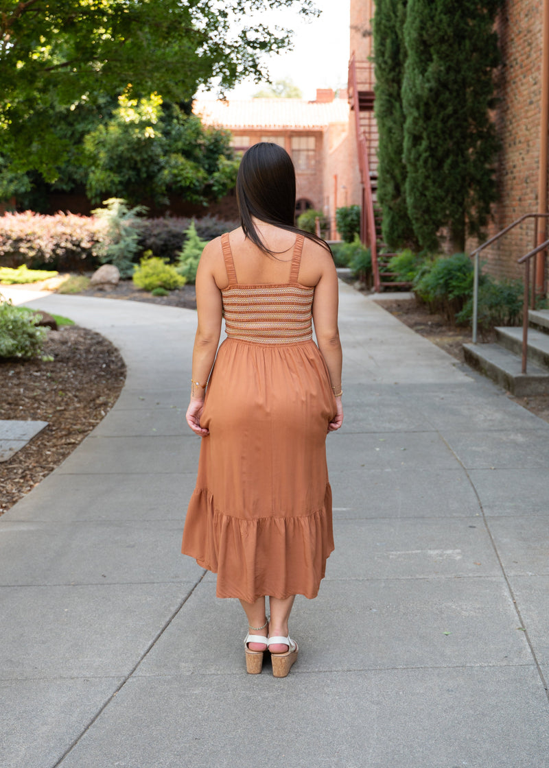 Embroidered Bust Midi Dress