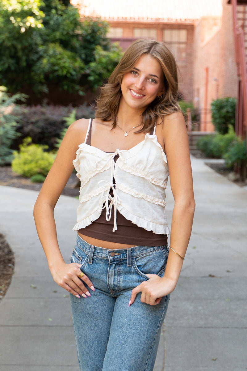 Islah Front Tie Ruffle Vest
