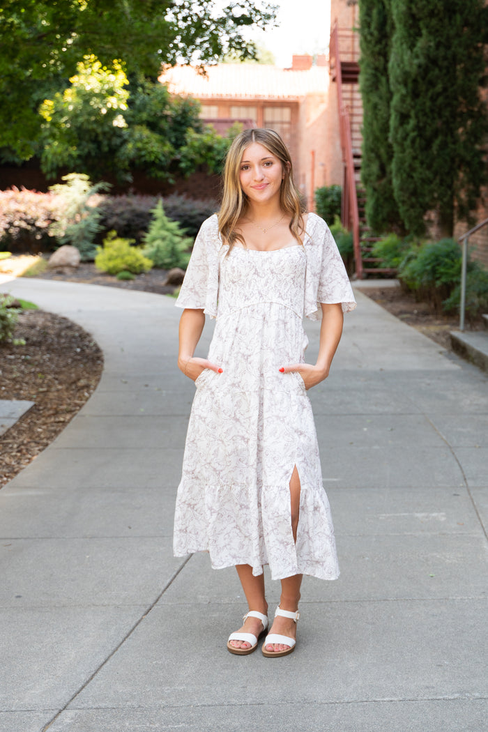 The Rosewood Flutter Sleeve Midi Dress