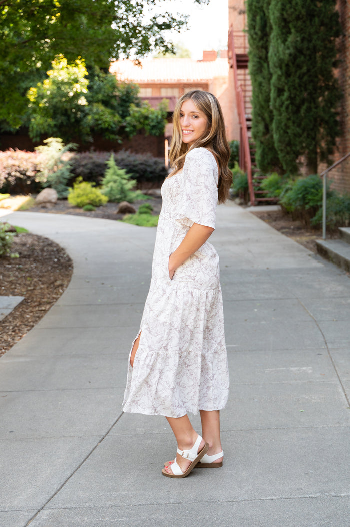 The Rosewood Flutter Sleeve Midi Dress