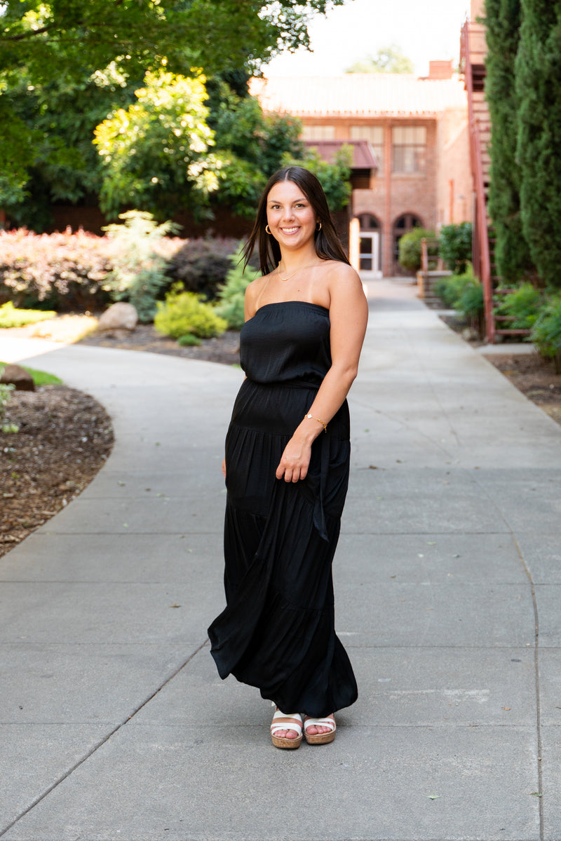 Tiered Tube Maxi Dress W/ Waist Tie